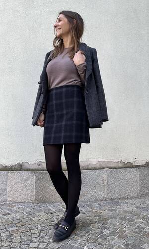 Giacca Nina lana nera/azzurro polvere