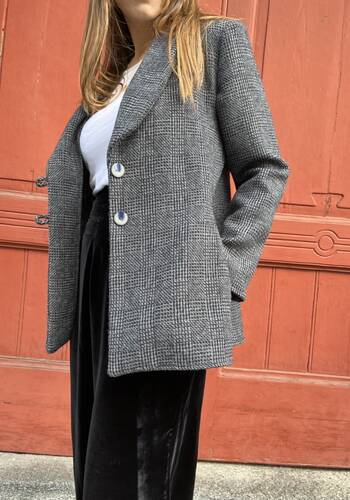 Giacca Nina lana nera/azzurro polvere