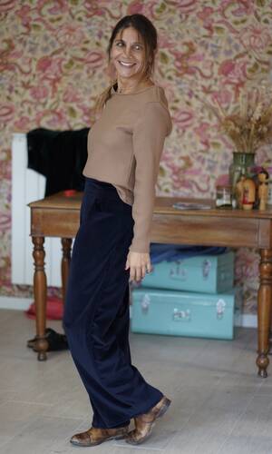 Pantalone venere velluto blu notte