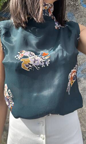 Blusa fedra seta petrolio