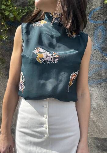 Blusa fedra seta petrolio