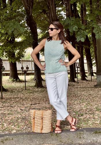 blusa Celeste lino salvia