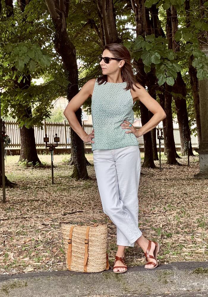blusa Celeste lino salvia