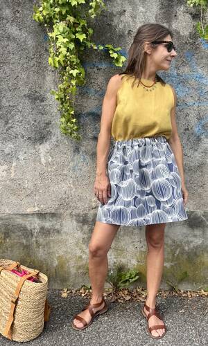 Blusa celeste lino senape