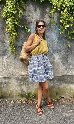 Blusa celeste lino senape